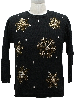 1980's Womens Ugly Christmas Cocktail Snowflake Sweater