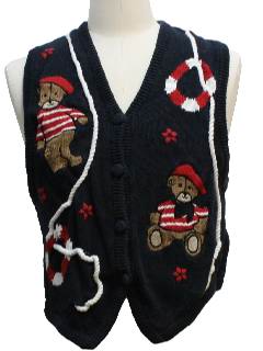 1980's Womens or Girls Bear-Riffic Ugly Christmas Sweater Vest