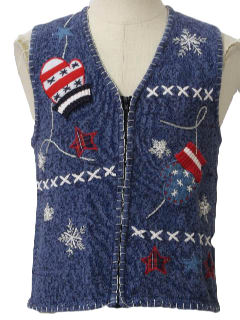 1980's Womens Patriotic Ugly Christmas Sweater Vest