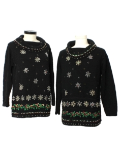 1980's Womens Matching Pair of Two Ugly Christmas Oversized Cocktail Sweaters