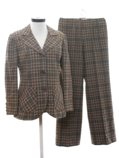 1970's Womens Mod Plaid Wool Three Piece Suit