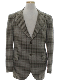 1970's Mens Houndstooth Plaid Disco Blazer Sport Coat Jacket