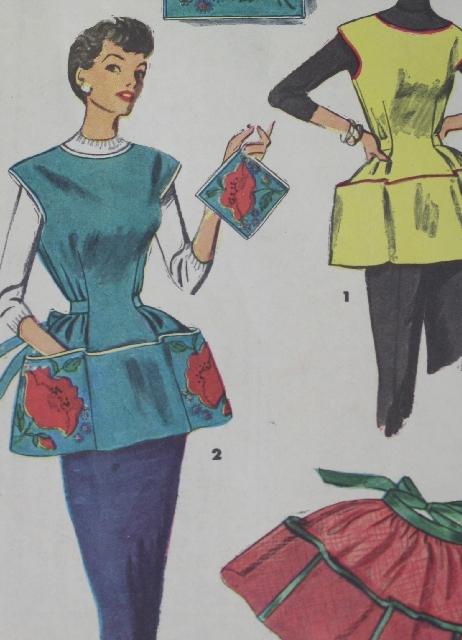 Vintage 1950s Half Apron Pattern Oven MITTS Pot Holder Simplicity