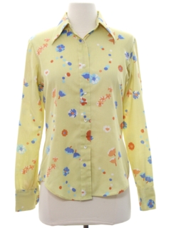 1970's Womens Cotton Blend Print Disco Style Shirt