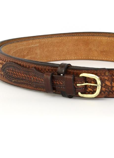 90s Retro Belt: Early 90s -Wright- Mens burnished brown and saddle