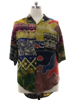 1990's Mens Java Lava Graphic Print Rayon Sport Shirt