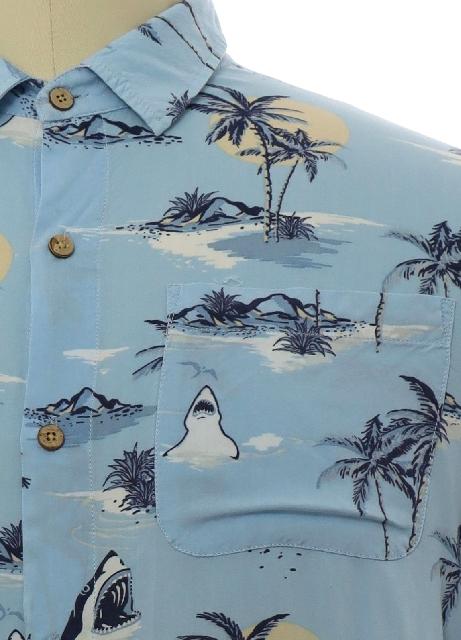 Hawaiian Shirt: 90s -VSTR Premium- Mens sky blue background rayon