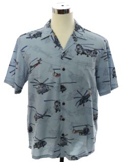1990's Mens Kalaheo Graphic Military Helicopter Print Sport Shirt