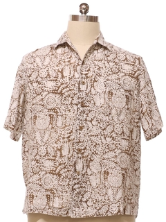 1990's Mens Linen Graphic Print Sport Shirt