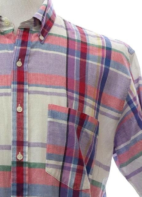 Hutspah Men's Shirt Striped Button Down Vintage Yellow / Gray Cotton  XL 80s