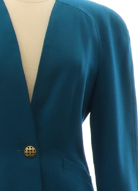 Eighties Kasper Suit: 80s -Kasper- Womens sea blue wool two piece