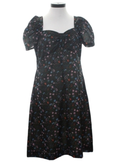 1970's Womens Knit Floral Print Empire Waist Dress
