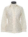 Retro 70's Shirt: 70s -Louis Chaney- Womens cream sheer knit floral ...